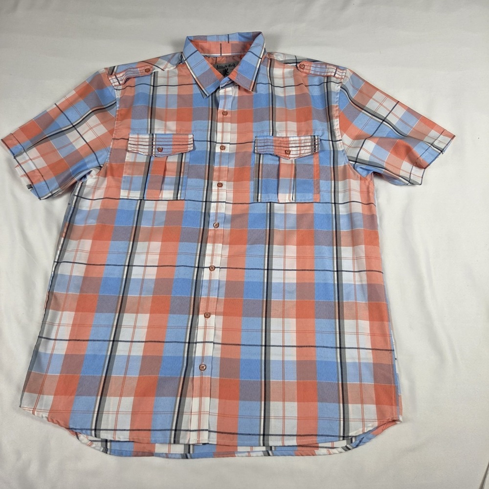Attitude‎ Gold Mens Large Short Sleeve Plaid Button Down Shirt Orange Blue 4X